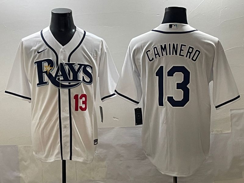 Men 2025 Tampa Bay Rays 13 Caminero White Game Nike MLB Jersey style 2